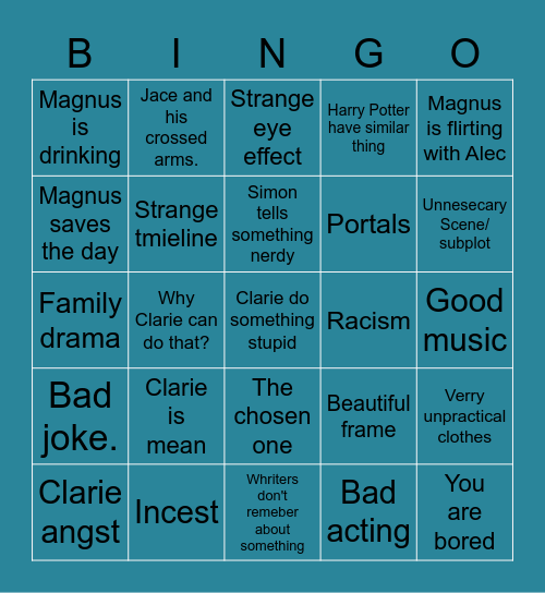 Shadowhunters Bingo Card