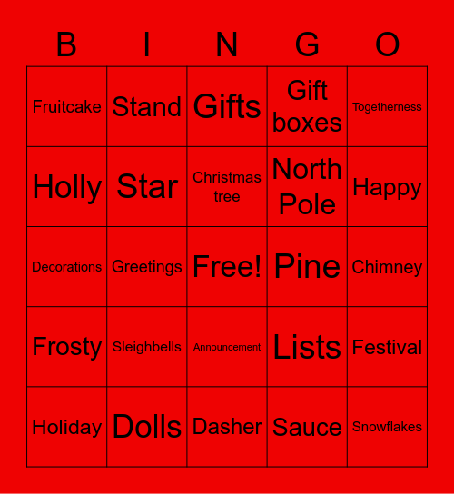 Chriistmas Bingo Card