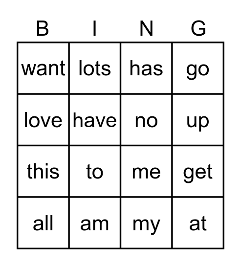 1G words Bingo Card