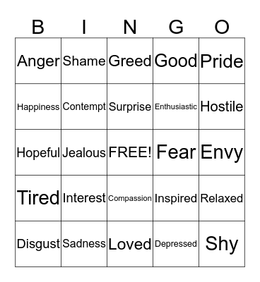 Emotions and Feelings Bingo Card