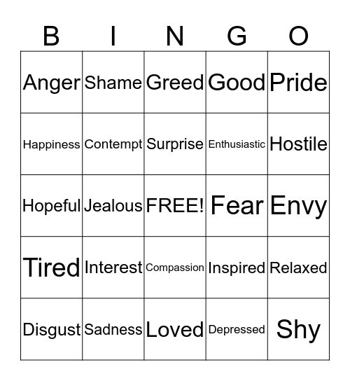 Emotions and Feelings Bingo Card