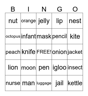 Word Bingo Card