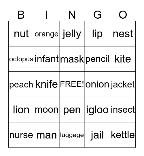 Word Bingo Card