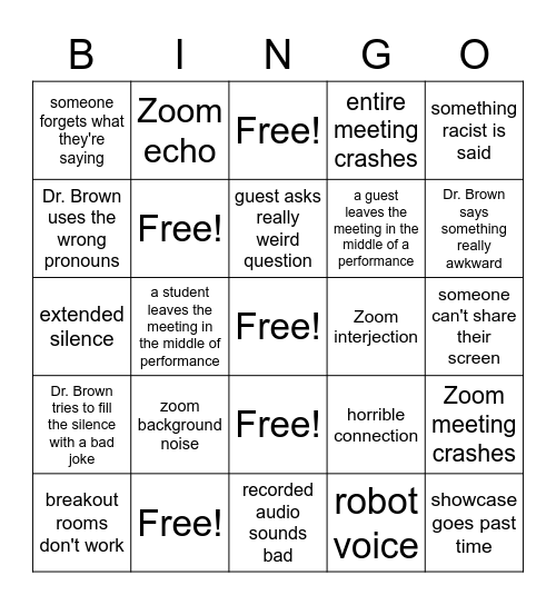 Humanities Showcase Bingo Card