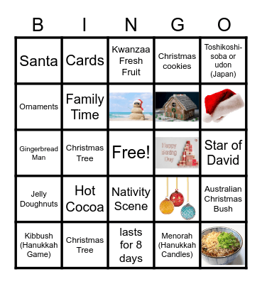 December World Holiday Bingo Card