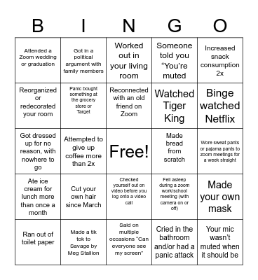 Chica Project's Quarantine Bingo Card