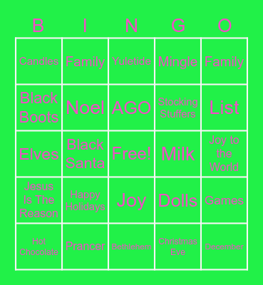 AGO Pink Christmas Holiday Soiree Bingo Card