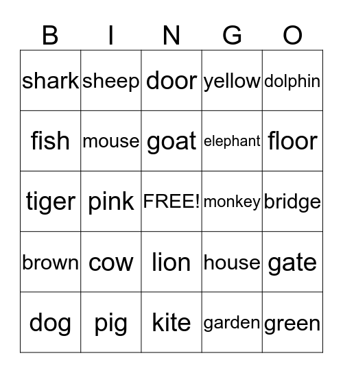 Animals  Bingo Card