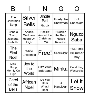 Winter/Holiday Song Bingo Card