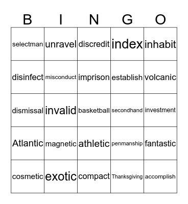 Wilson 3.4 Bingo Card