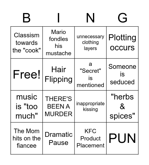 A Recipe for Seduction Bingo Card