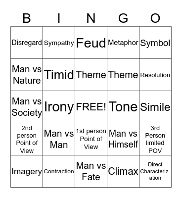 English 1-1 Review Bingo Card