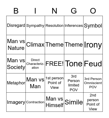 English 1-1 Review Bingo Card