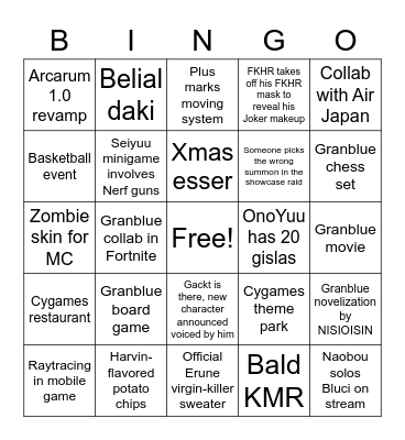 Stream bingo Card