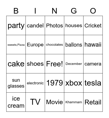 Kamal B'day Bingo Card