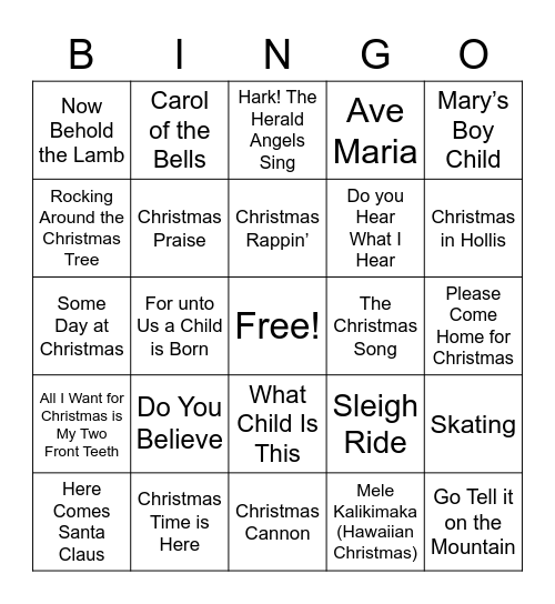 UPCAG Christmas Singo Bingo Card