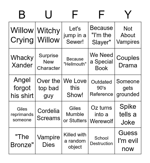 Buffy the Vampire Slayer Bingo Card