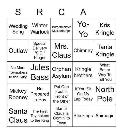 SANTA CLAUS IS COMING TO TOWN Bingo Card