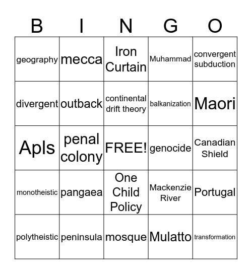 World Geography Final Exam Review Bingo Card