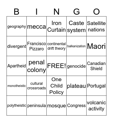 World Geography Final Exam Review Bingo Card