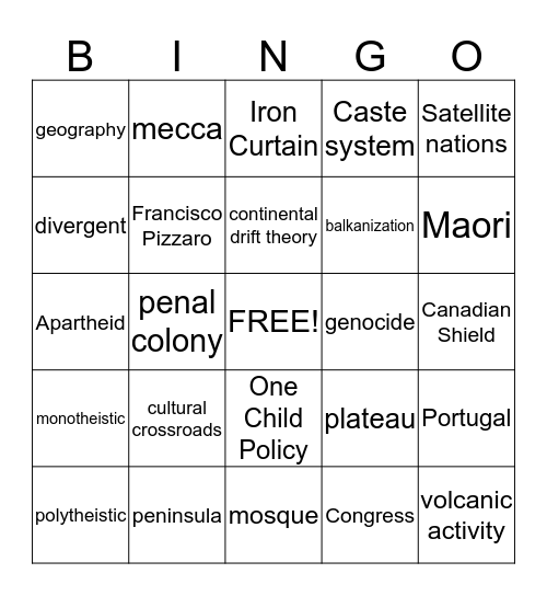 World Geography Final Exam Review Bingo Card