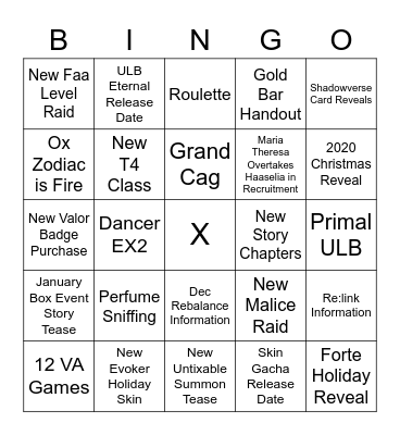 Raf Bingo Card