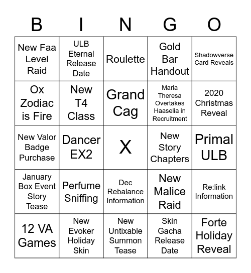 Raf Bingo Card