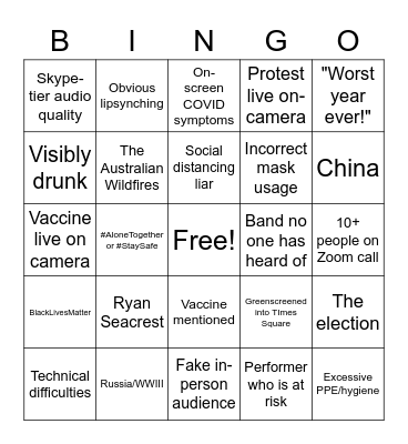 Virtual NYE Bingo Card