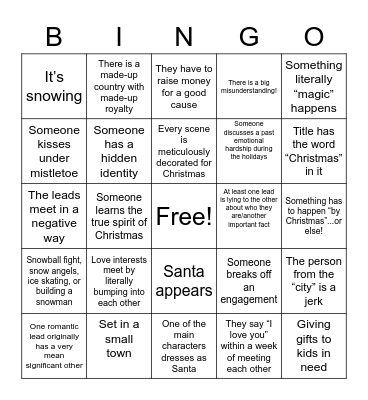 tropes from hallmark movies Bingo Card