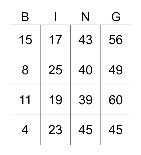 Free Raffle Bingo Card