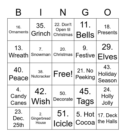 Busy Bee Xmas Bingo Card