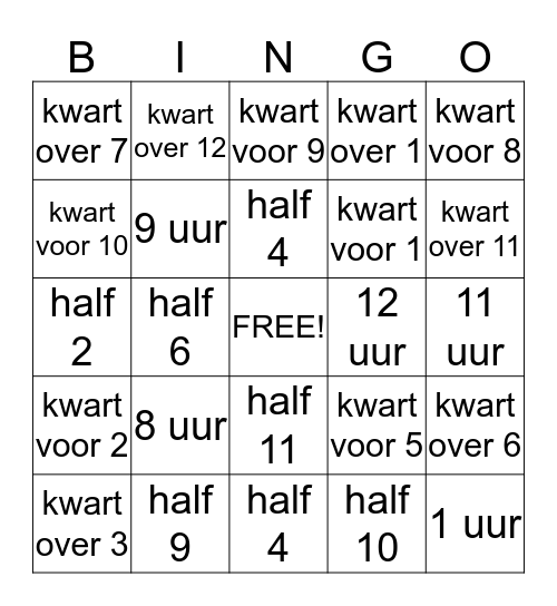 Bingo analoge klok Bingo Card