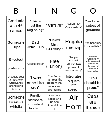 Graduation Bingo Card