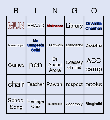 Amity International School Bingo Card