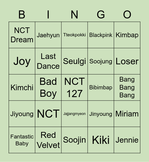 MIRIAM. Bingo Card
