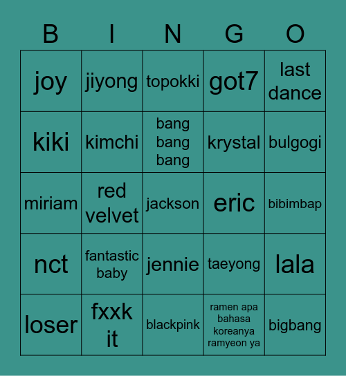 Jiaqi's Bingo Card