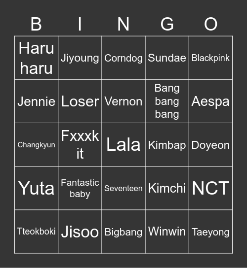 V E R N O N Bingo Card