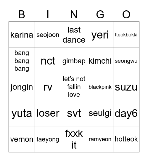 TAEYONG Bingo Card