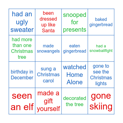 Bingo Holiday Edition Bingo Card