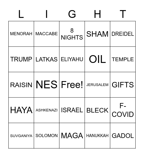 LIGHT Bingo Card