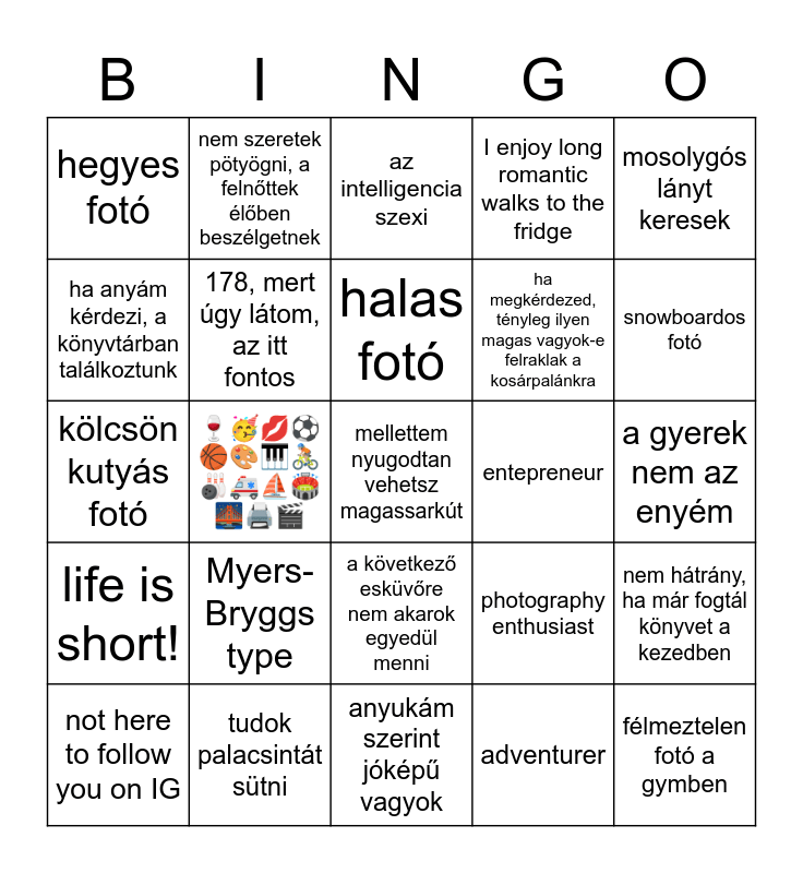 Tinder Bingo Card