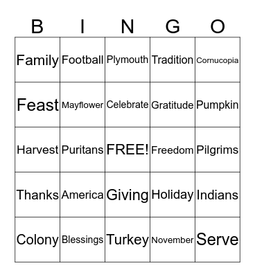 Thanksgiving BINGO! Bingo Card