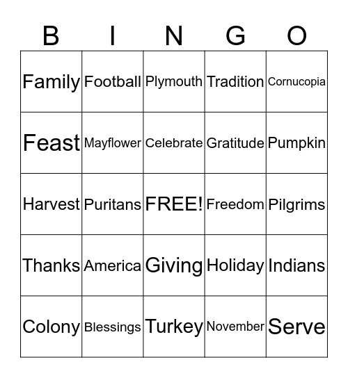 Thanksgiving BINGO! Bingo Card