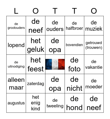 Vocabulairebingo unité 2 Bingo Card
