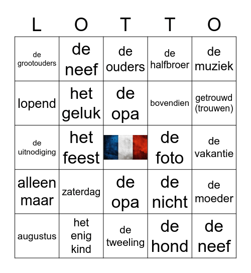 Vocabulairebingo unité 2 Bingo Card