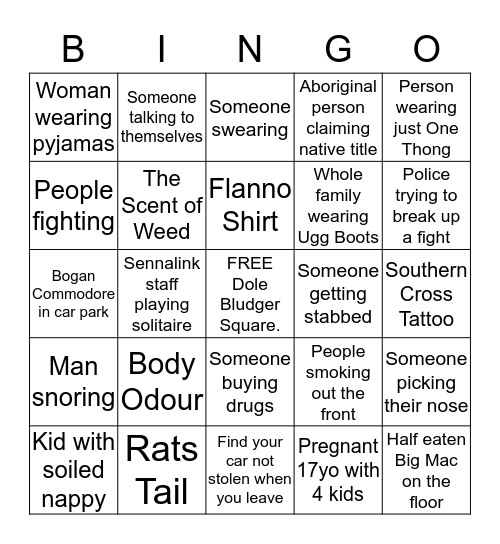 Centrelink Bingo Card