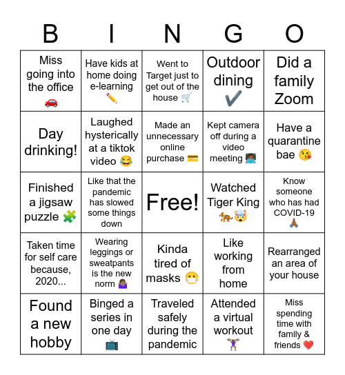 Quarantine Bingo! Bingo Card