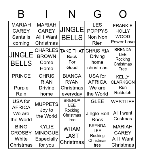 RvR's Guilty Christmas HITbingo Card