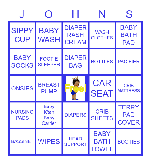 WELCOME BABY JOHNS Bingo Card