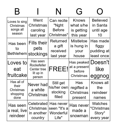 Christmas Bingo Card